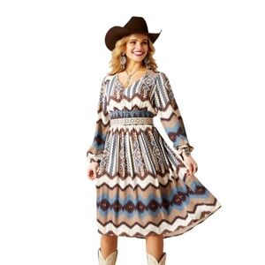 Ariat Chimayo Print Midi Dress Western Smocked Waist Open Back NWT Large